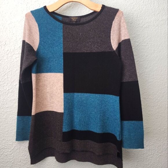 Charter Club Luxury Cashmere colorblock sweater minimalist contemporary - Picture 1 of 8